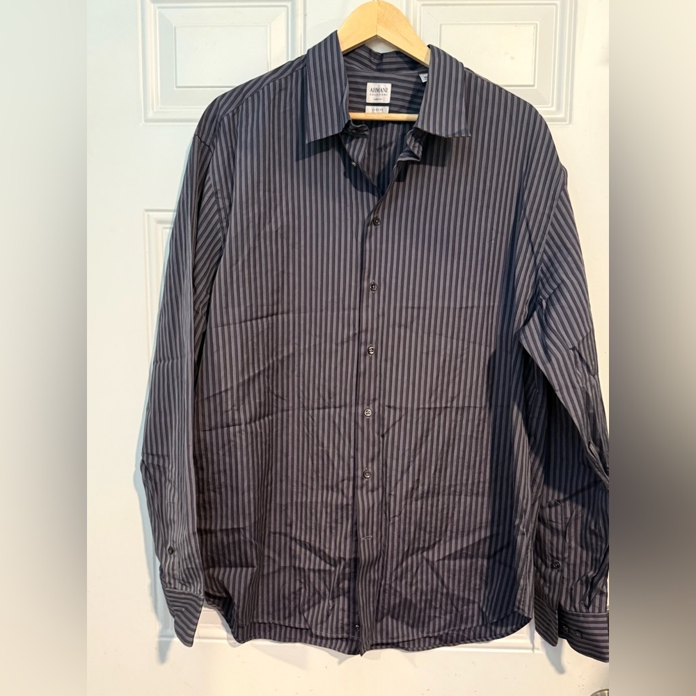 Armani Collezioni Luxury Black/Grey Striped Dress Shirt (XXL)